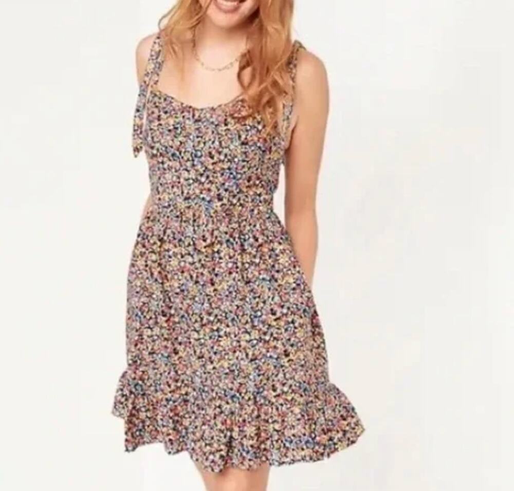Old Navy Ditsy Floral Multicolor Tie Strap Cami Sundress with Pockets Sz L